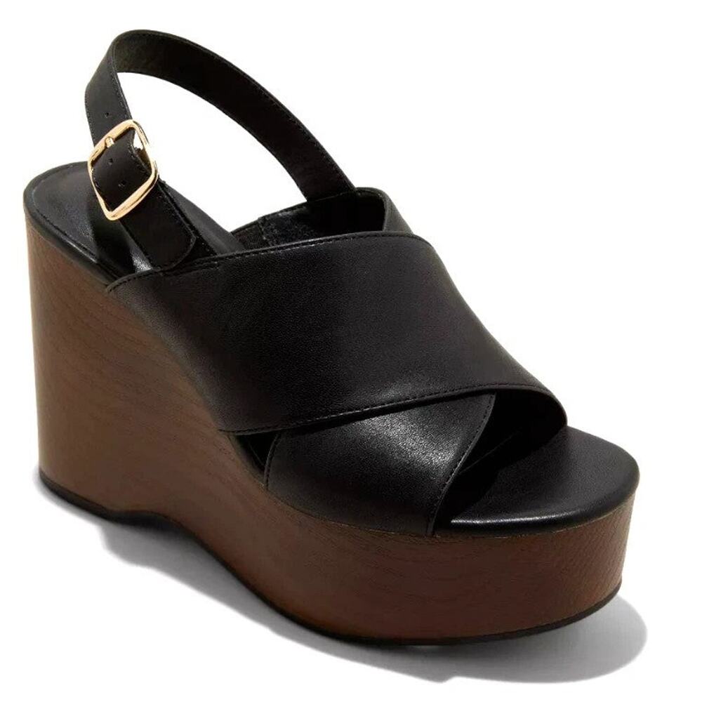 Universal Thread Women's Naomi Black Wood Wedge Heels Memory Foam Insole